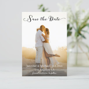elegant chic script faded photo wedding save the date