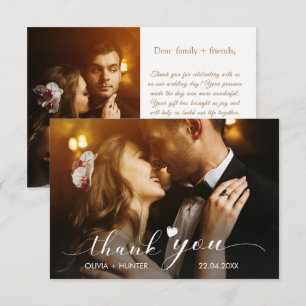 Elegant Chic Script Gold Wedding 2 Photo  Thank You Card