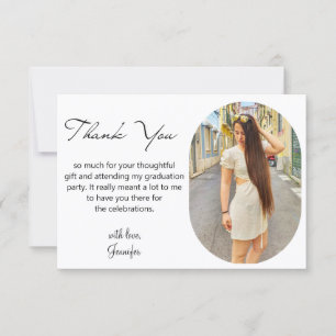 elegant chic script graduation arch photo thank you card