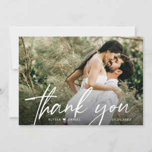 Elegant Chic Script Heart Wedding Photo Custom Thank You Card