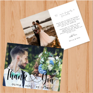 Elegant Chic Script Love Heart  Thank You card