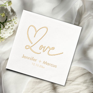 Elegant Chic Script Love Heart Wedding Foil Napkins