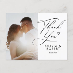 Elegant Chic Script Love Heart Wedding Photo Thank Postcard
