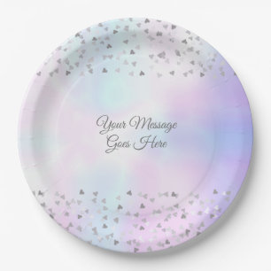Elegant Chic Script Pearl Hearts Confetti Paper Plate