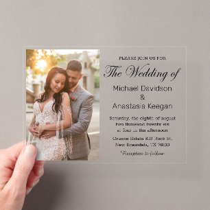 Elegant Chic Script Photo Wedding Clear  Acrylic Invitations