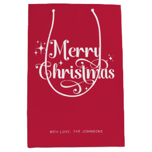Elegant Chic Script Red and White Merry Christmas Medium Gift Bag