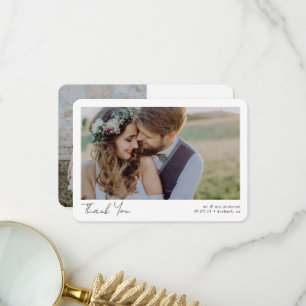 Elegant Chic Script Wedding Photo Thank You Card