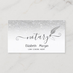 Elegant Chic Silver Feather Notary Glitter Business Card