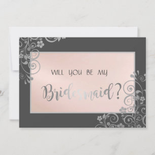 Elegant Chic Silver Flowers Bridesmaid Card