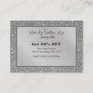 Elegant Chic Silver Foil Glitter Glamourous Salon Discount Card