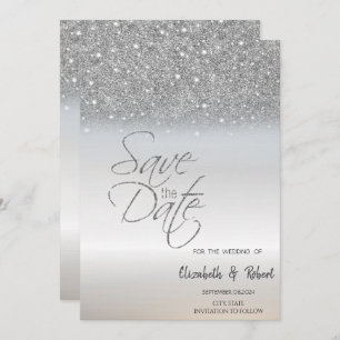 Elegant Chic Silver Glitter Bokeh Save The Date