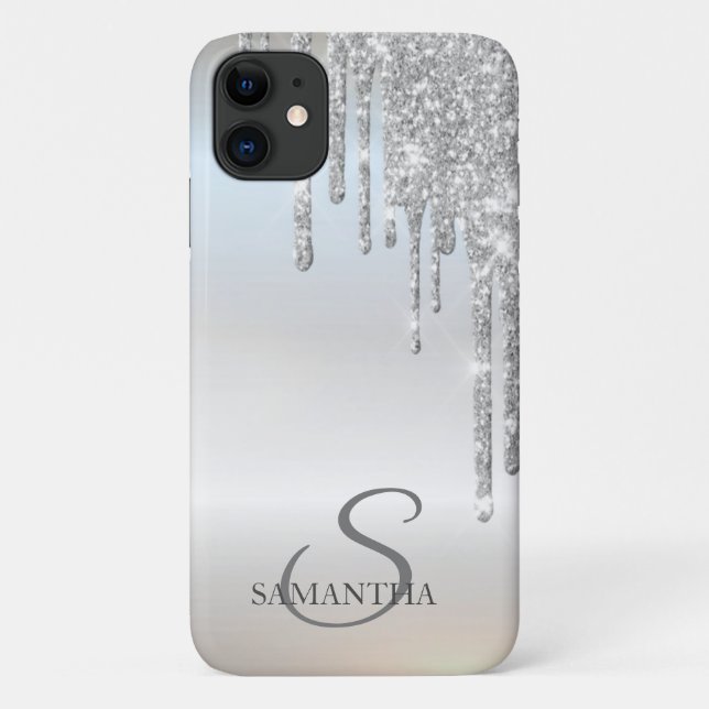 Elegant Chic Silver Glitter Drips Case-Mate iPhone Case (Back)