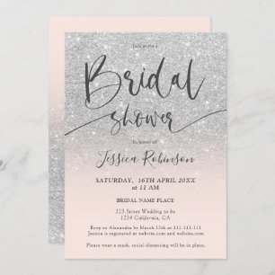 Elegant chic silver glitter script bridal shower invitation