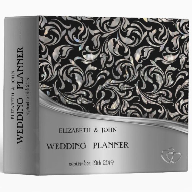Elegant Chic Silver  Hearts, Swirls Binder (Front/Spine)