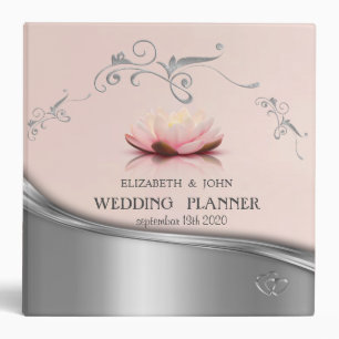 Elegant Chic Silver Swirls Lotus Wedding Planner Binder
