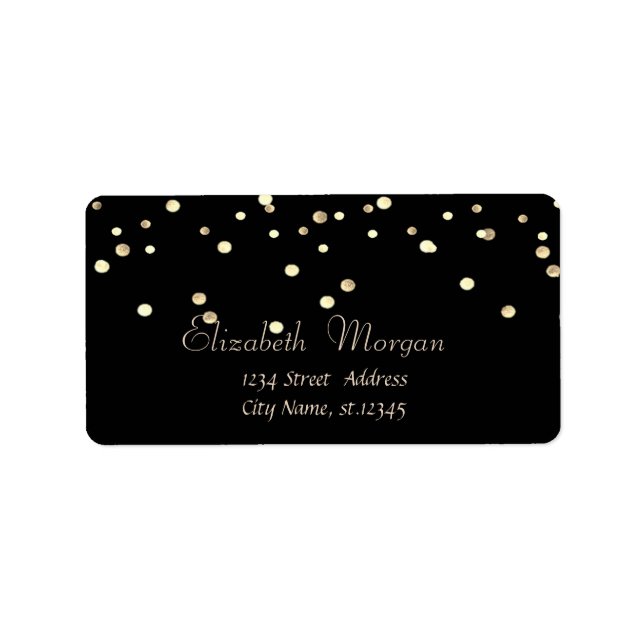 Elegant Chic  Simple Black,Fux Gold Foil Confetti Label (Front)
