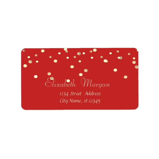 Elegant Chic  Simple Red ,Fux Gold Foil Confetti Label (Front)