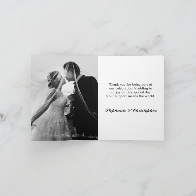 Elegant Chic Simple Script Wedding Photo Thank You Note Card (Inside)