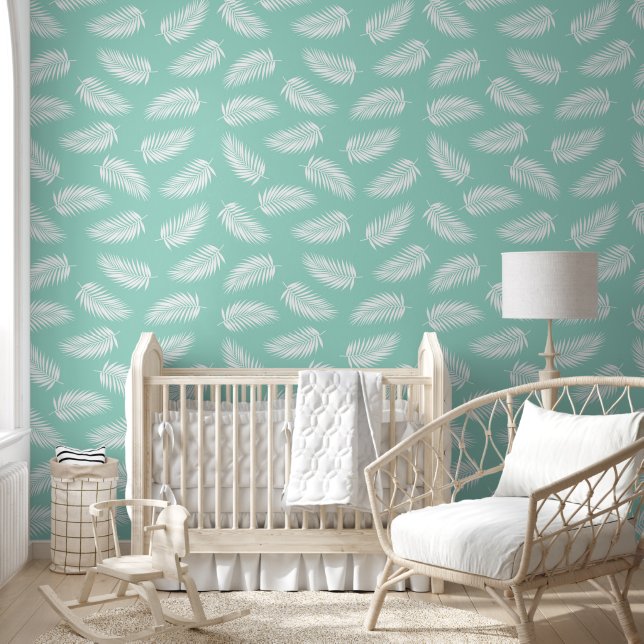 Elegant Chic Soft Blue Green Feathers Pattern Wallpaper (Kids)