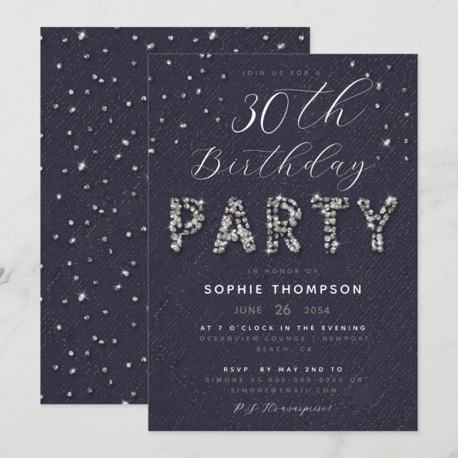Elegant Chic Sparkle Glitter Lilac Birthday Party Invitation (Front/Back)