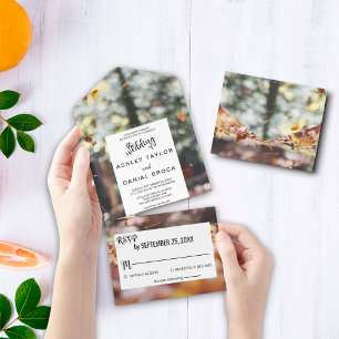 Elegant chic spring fall floral Wedding All In One Invitation