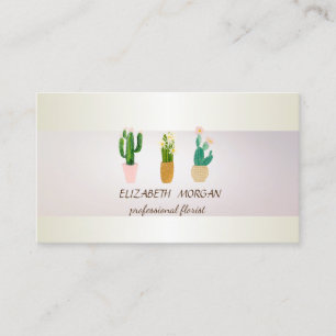 Elegant Chic Stripe Cactus Planted Succulent Business Card