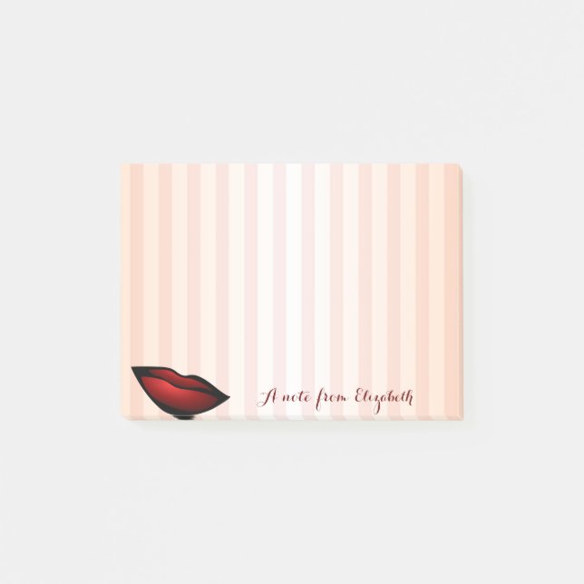 Elegant Chic Striped  Stylish Girly , Red Lips Post-it Notes (Front)
