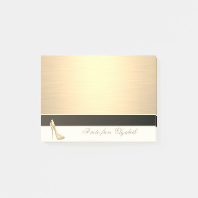 Elegant Chic  Stylish Girly ,Faux Gold, High Heel Post-it Notes (Front)
