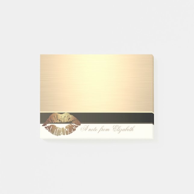 Elegant Chic  Stylish Girly ,Faux Gold, Lips Post-it Notes (Front)