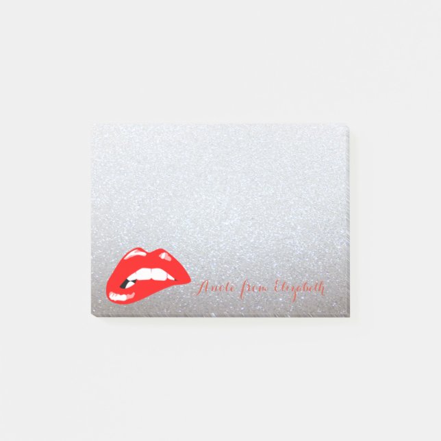 Elegant Chic  Stylish Girly ,Glittery, Lips Post-it Notes (Front)