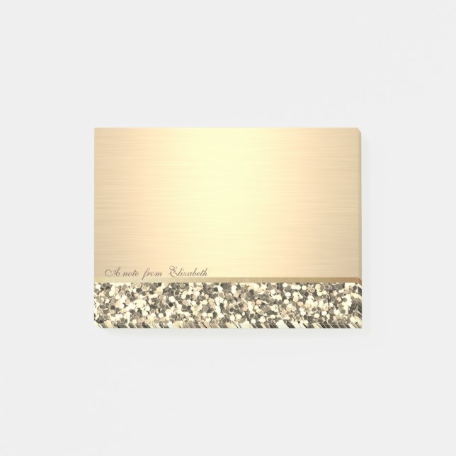 Elegant Chic  Stylish Girly , Gold Glitter Post-it Notes (Front)