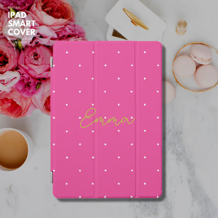 Elegant Chic Stylish Hot Pink and Gold Polka Dot iPad Pro Cover