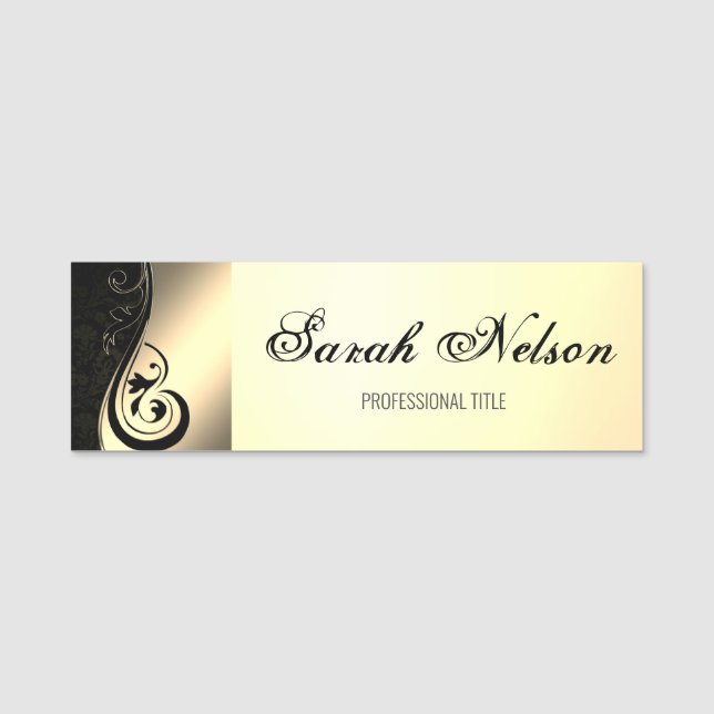 Elegant Chic Stylish Swirls Damask Name Tag (Front)
