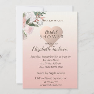 Elegant,Chic Stylish Watercolor Flowers ,Heart Invitation