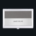 Elegant Chic Texture Grey Silver Business Card Holder<br><div class="desc">Elegant business card holder with texture grey and a silver stripe background. You can add your monogram or name to it.</div>