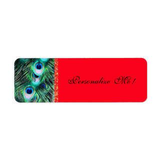 Elegant Chic Trendy Red/Green Peacock & Glitter