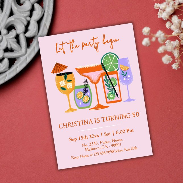 Elegant Chic tropical cocktail drink 50th birthday Invitation (Creator Uploaded)