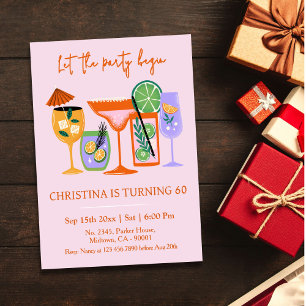 Elegant Chic tropical cocktail drink 60th birthday Invitation