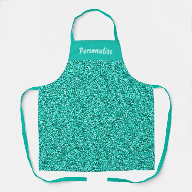 Elegant Chic Turquoise Blue Glitter Pattern Apron (Front)