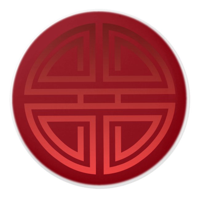 Elegant Chic Velvety Red Chinese Longevity Motif Ceramic Knob (Front)
