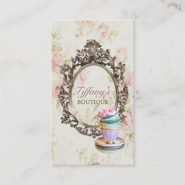 elegant chic victorian floral bakery cupcake business card (Front)