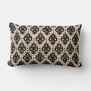 Elegant Chic Vintage Black Beige Damask Lumbar Pillow
