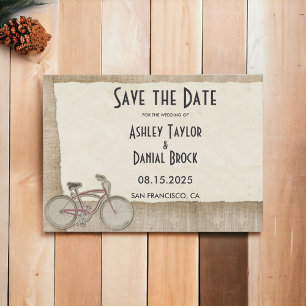 Elegant Chic Vintage Cycling Rustic Wood Wedding Save The Date