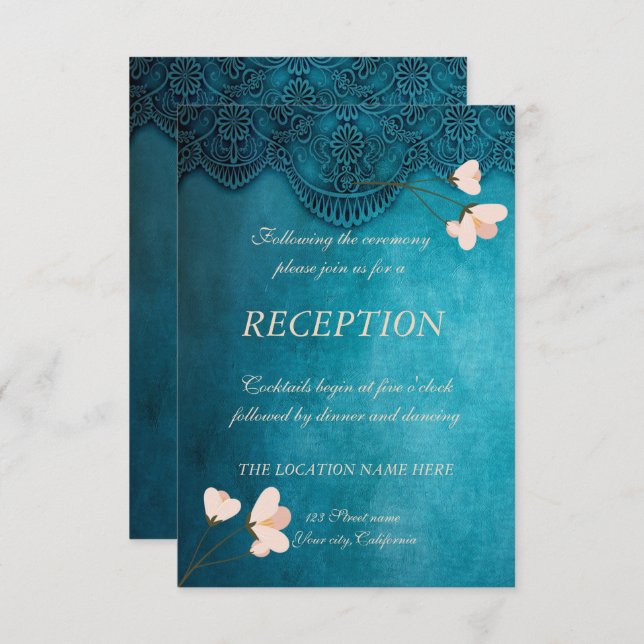 Elegant Chic Vintage Floral Wedding Reception Invitation (Front/Back)