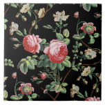 Elegant Chic Vintage Pink Rose Floral Ceramic Tile<br><div class="desc">Elegant and chic vintage-inspired seamless floral pattern featuring pink roses,  green vines,  foliage and white flowers and carnations. Background colour is customizable (black used in preview).</div>