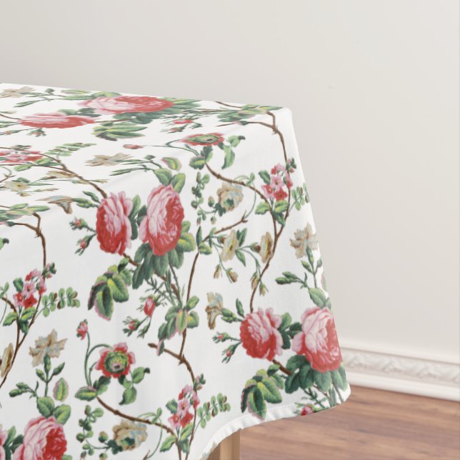 Elegant Chic Vintage Pink Rose Floral Tablecloth (In Situ)