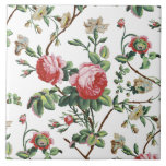 Elegant Chic Vintage Pink Rose Floral Tile<br><div class="desc">Elegant and chic vintage-inspired seamless floral pattern featuring pink roses,  green vines,  foliage and white flowers and carnations. Background colour is customizable (white used in preview).</div>