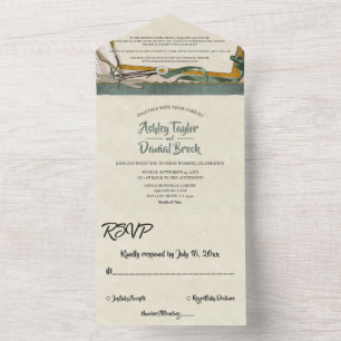 Elegant Chic Vintage Rustic Classy Formal Wedding All In One Invitation