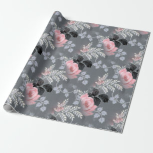 Elegant Chic Vintage Victorian Grey Pink Floral Wrapping Paper