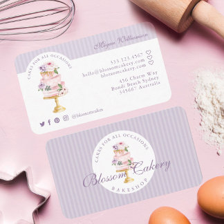 Elegant Chic Violet Watercolor Floral Cake Bakery Business Card